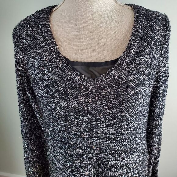 APT 9 WOMEN'S SWEATER SIZE LARGE PETITE LONG SLEEVE FULLY LINED BLACK AND GRAY - Picture 4 of 7